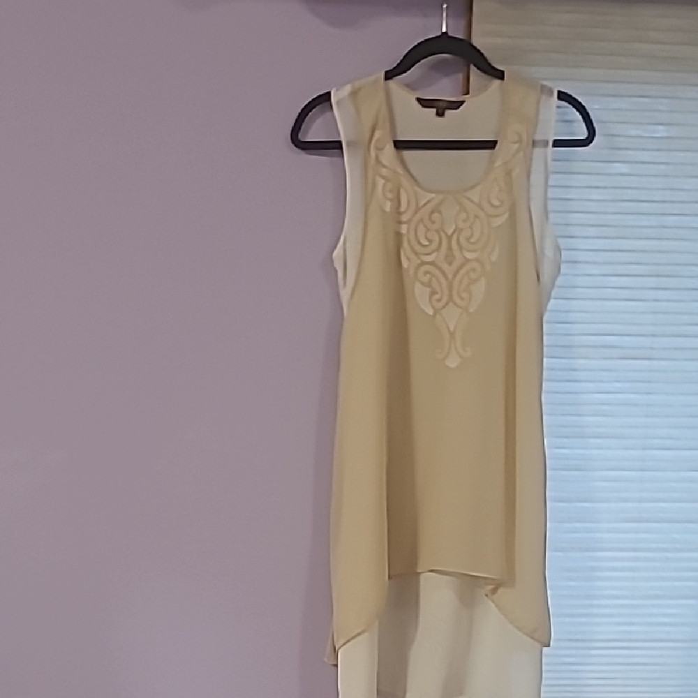 AND Cream Asymmetrical Tiered Tunic Scoop Neck
